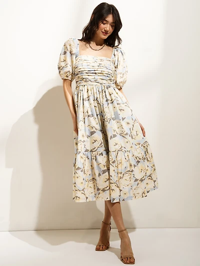 Puff Sleeve Midi Dress