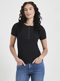 Short Sleeve Henley Knit Top