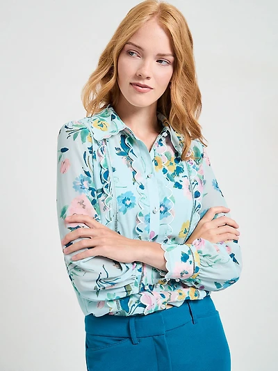Long Sleeve Scallop Detail Blouse