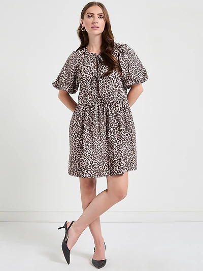 Short Sleeve Poplin Puff Dress