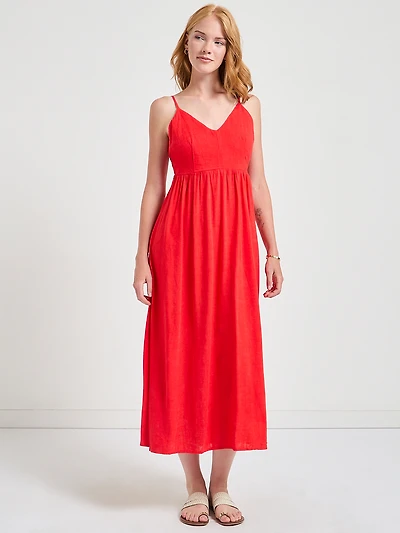 Strappy Linen Blend Midi Dress