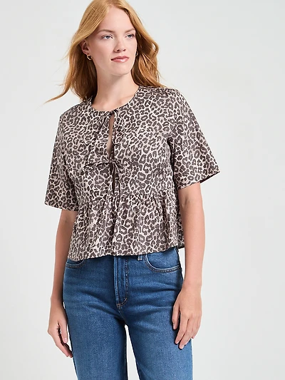 Tie Front Peplum Blouse