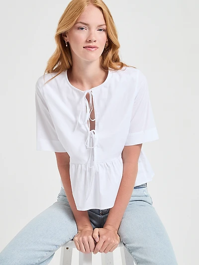 Tie Front Peplum Blouse