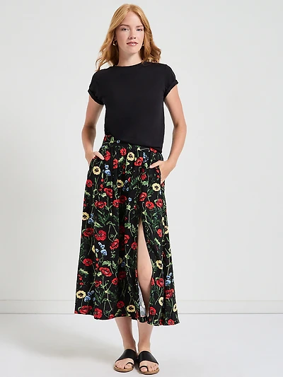 Viscose Linen Midi Skirt