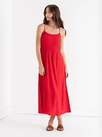 Linen Strappy Smocked Dress