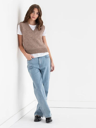 V-Neck Sweater  Vest Camel