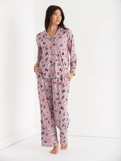 Long Sleeve Button-Down Sleep Set Peacock