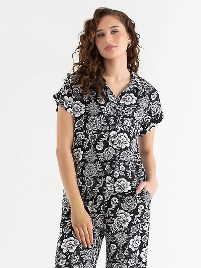 Short Sleeve Linen Button Up Blouse