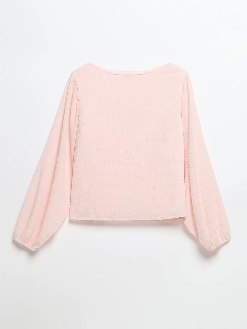 Long Sleeve Micro Pleat Chiffon Blouse