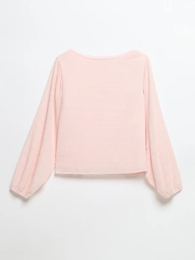 Long Sleeve Micro Pleat Chiffon Blouse