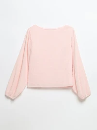 Long Sleeve Micro Pleat Chiffon Blouse