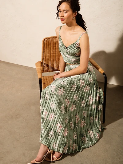 Pleated Satin Skirt