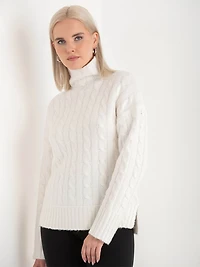 Mock Neck Cable Sweater