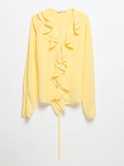 Long Sleeve V-Neck Ruffle Blouse