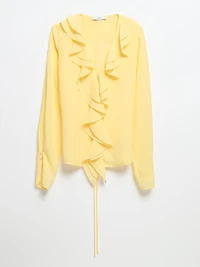 Long Sleeve V-Neck Ruffle Blouse