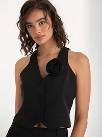 Crepe Vest with Detachable Rosette