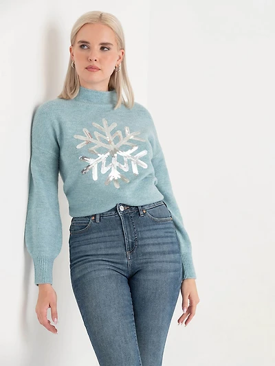 Mock Neck Balloon Sleeve Sweater