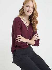 Long Sleeve Cashmere-Blend V-Neck Sweater Zinfandel Stripe
