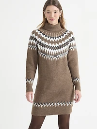 Cowl Neck Fair Isle Sweater Dress