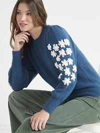 Crewneck Sweater with Sleeve Applique