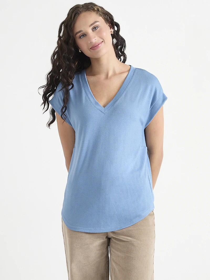 Extend Sleeve V-Neck Hacci Tee