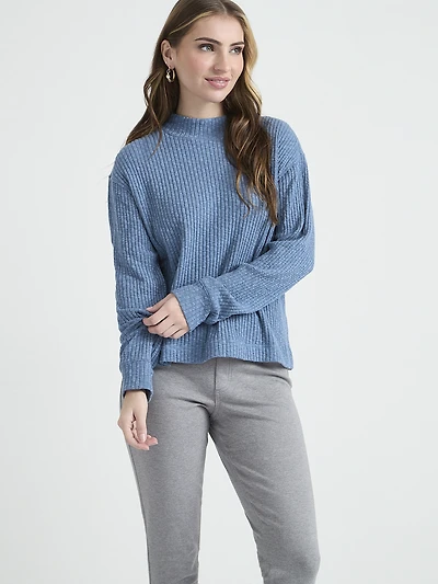 Long Sleeve Ribbed Funnel Neck Top