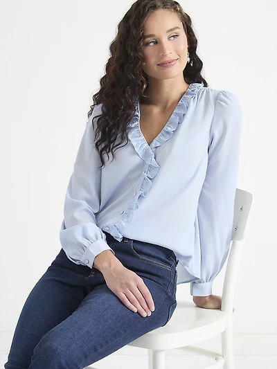 Ruffled V-Neck Blouse