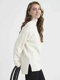 Wool-Blend Mockneck Tunic Sweater