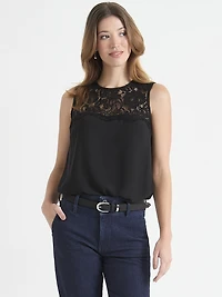 Lace Yoke Sleeveless Blouse
