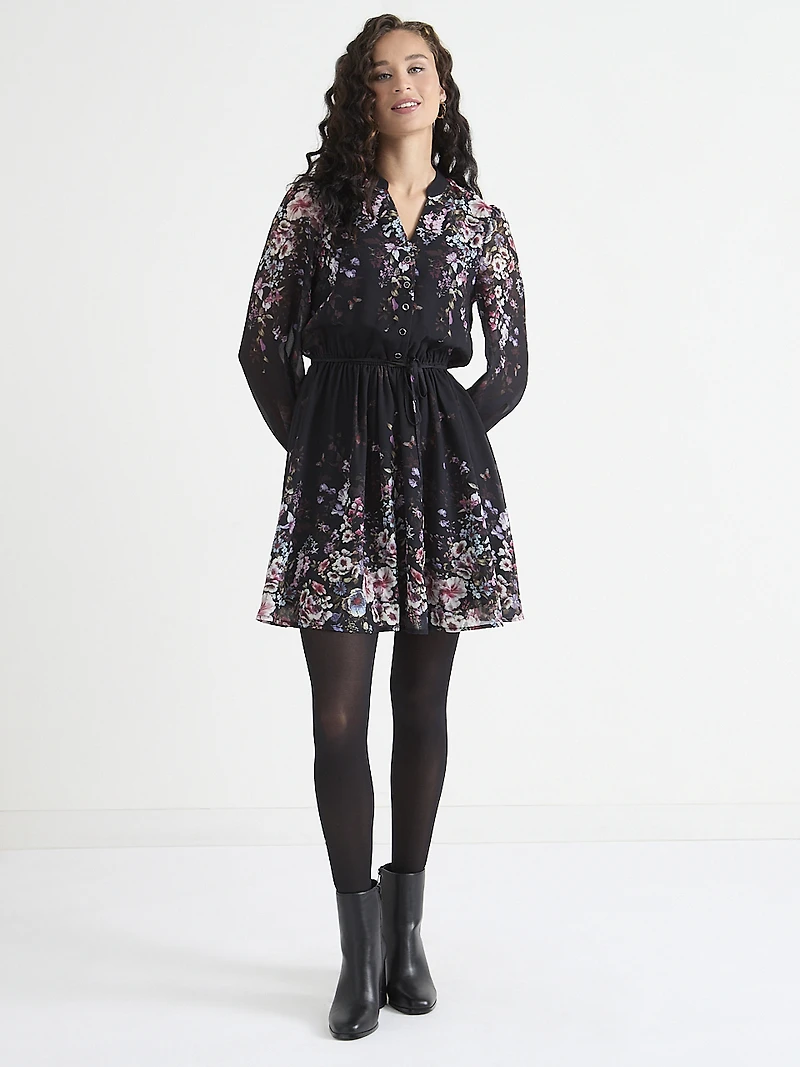 Button Front Mini Skater Dress