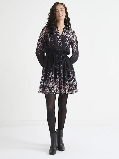 Button Front Mini Skater Dress
