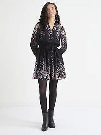 Button Front Mini Skater Dress