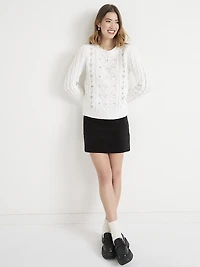 Cable Knit Sweater with Gem Detail