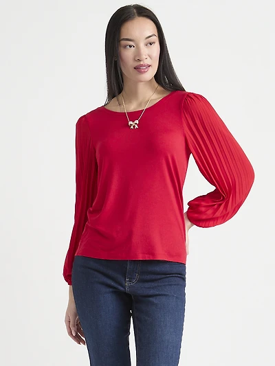 Knit Top with Pleated Sleeves