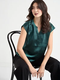 Linny Matte Satin Henley Blouse
