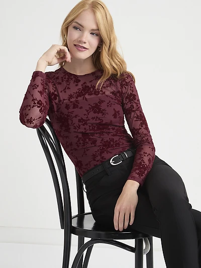 Long Sleeve Burnout Knit Bodysuit