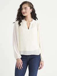 Long Sleeve Henley Swiss Dot Blouse