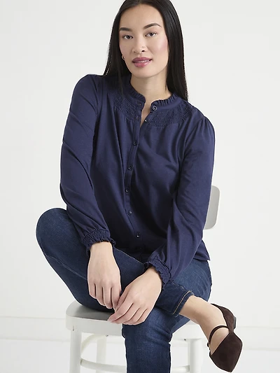 Long Sleeve Knit Smocked Top