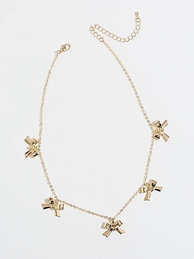 Delicate Bow Short Link Necklace