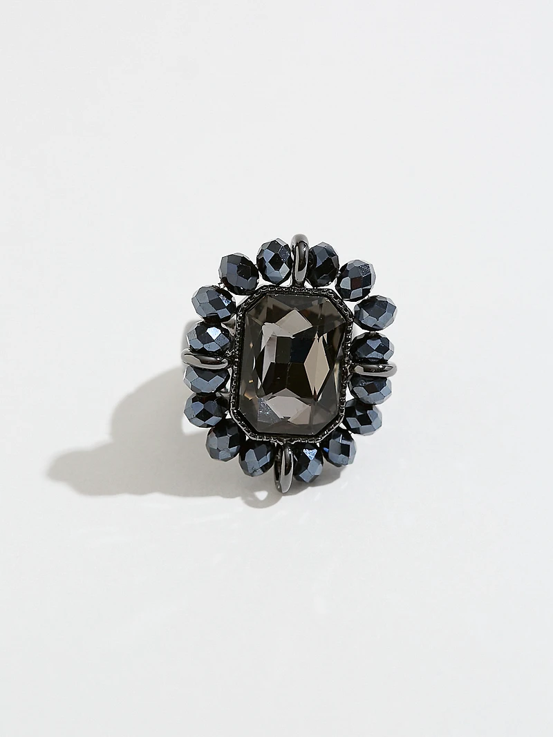 Jet Black Flower Stretch Ring