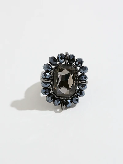 Jet Black Flower Stretch Ring