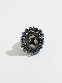 Jet Black Flower Stretch Ring