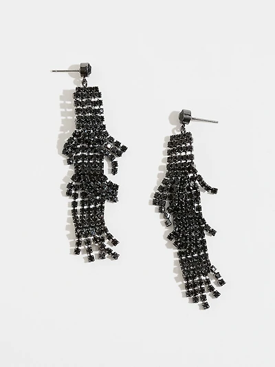 Jet Black Stone Tassel Earrings
