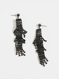 Jet Black Stone Tassel Earrings