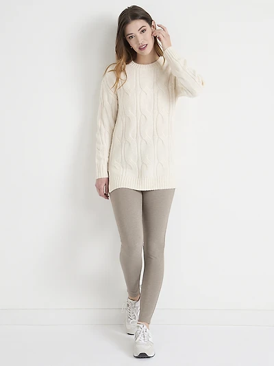 Crew Neck Cable Tunic Sweater