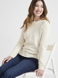 Crew Neck Pompom Heart Sweater
