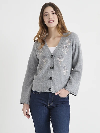 V-Neck Embroidered Cardigan