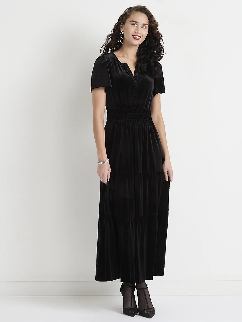 Velvet Tiered Maxi Dress