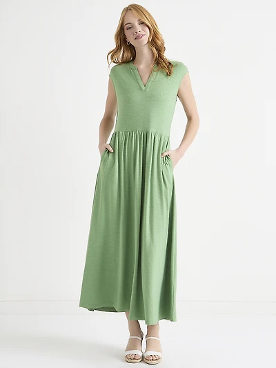 Knit Henley Maxi Dress