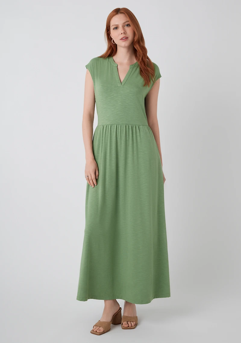 Knit Henley Maxi Dress